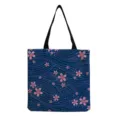 Blumenmuster Segeltuch Tragetasche, wiederverwendbare Einkaufstasche, grosse Schultertasche. - Dunkelblau Lila Kirschblüte (hm12520)