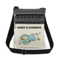 Canvas crossbody bag with cute nurse duck print, double zipper and adjustable strap. - Nurse Duck Cartoon Print (xkk2965)
