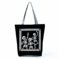 Stofftasche Detail Canvas mit lustigem Skelett Muster und grauen praktischen Henkeln. - Lustiger Schedel Rahmen Muster Stil (hlk2466)