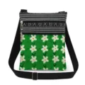 Details of the small green floral crossbody bag with double zippers and adjustable strap. - Green With White Floral (xk12519)