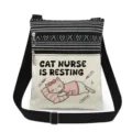 Canvas shoulder bag detail with black-white stripes, dual zippers, and cute nurse cat print. - Nurse Cat Print (xkk2966)