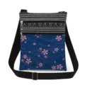 Lightweight canvas crossbody messenger bag with double zip pockets and adjustable strap. - Dark Blue With Pink Purple Sakura (xk12520)