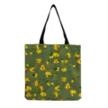 Grüner Stoffbeutel mit Blumenmuster Detail, gelbe Blüten und schwarze Schulterriemen. - Grün Gelb Blumen (hm12523)