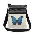Elegante bolso cruzado de lona con estampado de mariposa azul y correa ajustable. - Estilo Estampado Gran Mariposa Azul Llamativo (xk3937)