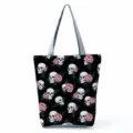 Gotische Totenkopf Druck Canvas Tragetasche, stilvolle große Kapazität Schulter Handtasche. - Rosa Rose Schedel Muster Stil (hlk2771)