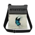 Bolso cruzado de lona con estampado de mariposa azul, bolsillos dobles con cremallera y correa. - Estilo Estampado Mariposa Tinta Salpicada Azul (xk3962)