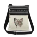 Bolso cruzado de lona con doble cremallera y estampado floral de mariposas. - Estilo Étnico Cinta Geométrica Mariposa Floral (xk3973)
