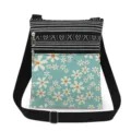 Close-up detail of the stylish floral crossbody bag featuring dual zippers and adjustable strap. - Fresh Blue With White Daisy (xk12526)