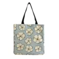 Leinen Tragetasche mit süßem handgezeichnetem Blumenmuster, lässige große Schultertasche für Alltag - Hellblau Beige Handgemalt Blumen (hm12529)