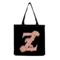 Sac cabas en toile noire avec impression de lettre Z florale rose, sac fourre-tout. - Style Lettre Z (hmk2887)