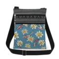 Canvas crossbody bag with koi fish water lily print, double zipper, adjustable strap. - Blue With Koi And Lotus (xk12532)