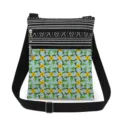 Canvas crossbody bag with floral print and black white stripes. Adjustable strap design. - Blue With Yellow Flowers (xk12533)