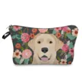 Cute dog floral print cosmetic bag, portable makeup pouch with zipper for travel use storage. - Labrador Dog Flower (hz2993)