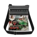 Christmas vintage steam train print canvas crossbody bag with adjustable strap and dual zips. - Retro Classic Christmas Steam Train (xk5829)