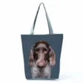 Close-up view of the realistic brown dog photo print on the stylish fabric tote bag. - Brown Dog Head Style (hl7392)