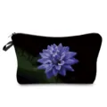 Floral print cosmetic bag makeup pouch travel storage organizer with zipper and side handle. - Black Base Blue-Purple Three-Dimensional Floral Print (hz5210)