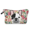 Detailed shot of portable floral French bulldog makeup pouch cosmetic storage bag ideal for travel - French Bulldog Floral (hz2994)