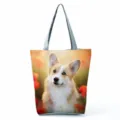 Borsa shopper in tela con stampa di cane Corgi carino, grande capacità borsa casual. - Stampa Fotografica Corgi (hl4837)