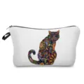 Close-up detail shot of the portable makeup pouch featuring a vibrant floral cat pattern design. - White Mandala Colorful Cat (hz2996)