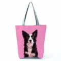 Cute dog print pink tote bag, large capacity daily shoulder bag and portable handbag. - Pink Background Border Collie Print Style (hl7394)