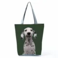 Large capacity Dalmatian print canvas shoulder tote bag, ideal for daily travel and casual use. - Dark Green Background Dalmatian Print Style (hl7395)