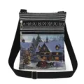 Christmas printed crossbody bag with double zipper and adjustable strap for daily wear. - Christmas Snow and Carriage Print Style (xk5833)