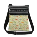 Canvas crossbody bag with mushroom print, black white stripe, and dual zipper pockets. - Green Mushroom & Leaf Print (xkk2929)