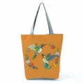 Bolso de hombro tote de lona con cremallera de gran capacidad con estampado colibrí - Bolso Tote de Hombro (hlk2790) / Estampado Colibrí Naranja Guirnalda (hlk2790)