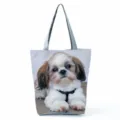 Borsa shopper in tela con stampa di cane carino borsa casual grande capacità tracolla - Stampa Digitale Cane Carino (hl7003)