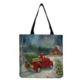 Borsa tote in tela di Natale con stampa di camion rosso e neve d'inverno, borsa spesa. - Stile Camion Rosso Scena di Neve (hm3222)