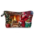 Trousse de maquillage imprimée de Noël, pochette de toilette pour le rangement chic. - Sapin de Noël et Cheminée (hz4935)
