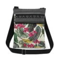 Botanical print double zipper crossbody bag with adjustable strap, casual messenger bag. - Tropical Floral Pink Flower Style (xk0146)