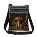 Double zipper mushroom print crossbody bag, fashion canvas messenger shoulder bag for women. - Vintage Forest Amanita Mushroom Print (xkk2930)