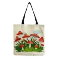 Sac cabas en toile imprimé champignons, sac à main de shopping réutilisable pour femmes. - Style Impression Herbe Champignon Bicolore Rouge Blanc (hmk3942)