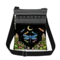 dragonfly print canvas crossbody bag double zipper adjustable strap shoulder bag fashion - Moon Dragonfly Floral Watercolor Style (xkk2808)