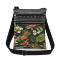 Tropical pineapple floral print crossbody bag with double zippers and adjustable strap detail. - Dark Tropical Floral Pineapple Style (xk0318)