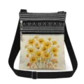 Canvas crossbody bag with black white stripes, yellow floral mushroom print, double zipper. - Yellow Floral & Mushroom Watercolor (xkk2941)