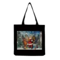 Borsa shopper nera in tela con stampa natalizia borsa spalla riutilizzabile casual - Stile Babbo Natale Nero (hm3234)