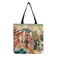 Dettaglio della borsa tote in tela con stampa d'arte vintage giapponese ukiyo-e e monte Fuji. - Stile Ukiyo-e Classico (hm3237)
