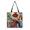Borsa tote in tela con labbra rosse artistiche e stampa con schizzi di vernice colorata per donne. - Stile Inchiostro Astratto Labbra Rosse (hm3243)