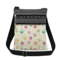 Sac bandoulière en toile à rayures noires et blanches et motifs de pattes colorés réglable. - Style Patte de Chat Peinte (xk4380)