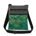 Tropical print crossbody bag with dual zippers, adjustable black strap, and stylish design. - Patchwork Geometric Botanical Style (xk0711)