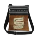 Detailed view of the stylish crossbody messenger bag featuring dragonfly print and double zippers. - Wood Grain Inspirational English Quote Style (xkk2813)