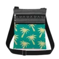 Canvas crossbody bag with palm tree print, dual zippers, adjustable black strap, casual chic. - Teal Base Yellow Palm Tree Style (xk1125)