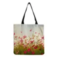 Vue détaillée du sac cabas en toile à imprimé floral, montrant le motif de prairie fleurie. - Imprimé Cosmos Rose (hm12005)