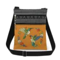 Hummingbird print canvas cross-body bag detail view, dual zip pockets, stylish daily wear. - Fresh Hummingbird Style (xkk2790)