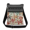 Close-up detail of the double zipper canvas crossbody bag featuring a vibrant palm tree print. - Colorful Palm Tree Canvas Style (xk1127)