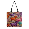 Borsa shopper in tela con stampa di cavalli al galoppo pittura ad olio borsa a spalla - Cavallo Artistico Colorato (hmk2620)