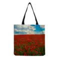 Sac cabas en toile imprimé floral sac à épaule décontracté pour femme sac à main minimaliste - Imprimé Coquelicot Rouge Ciel Bleu (hm12006)