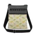 Canvas crossbody bag with double zippers, black-white striped top and cute dragonfly print. - Beige Watercolor Hand-Painted Dragonfly Wheat Style (xkk2816)
